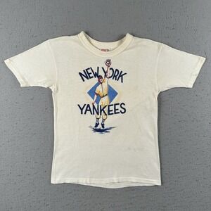 Vtg 50s 60s Hanes New York Yankees Shirt Youth 14 Baseball Mantle Single Stitch